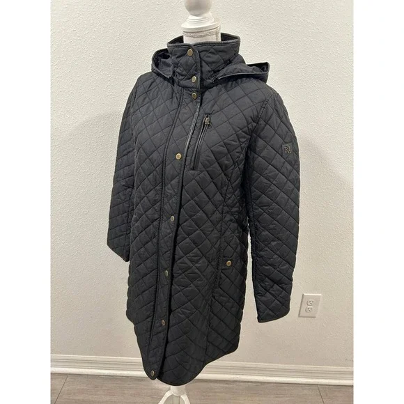 Lauren Ralph Lauren Black Diamond Quilted Hooded Parka Jacket Womens Size Medium - Picture 3 of 10